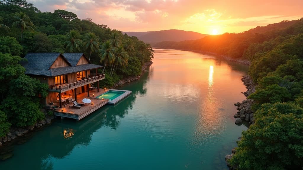 Casa de temporada à beira da represa ao entardecer — NaRepresa trabalha para trazer hóspedes